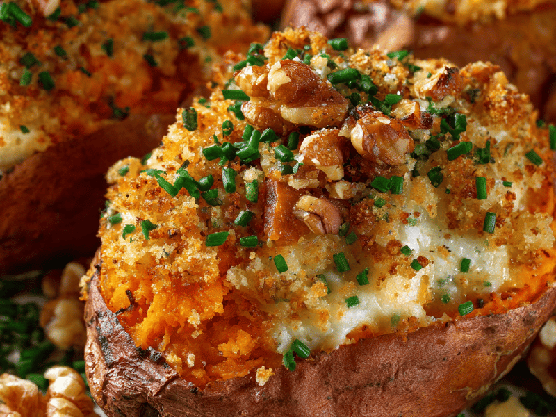 Batata-doce recheada cheddar
