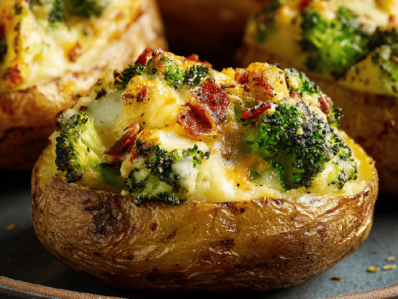 Batata recheada com brócolis e linguiça
