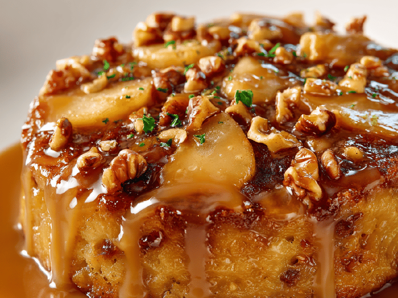 Bolo de Maçã Invertido com Calda de Rapadura