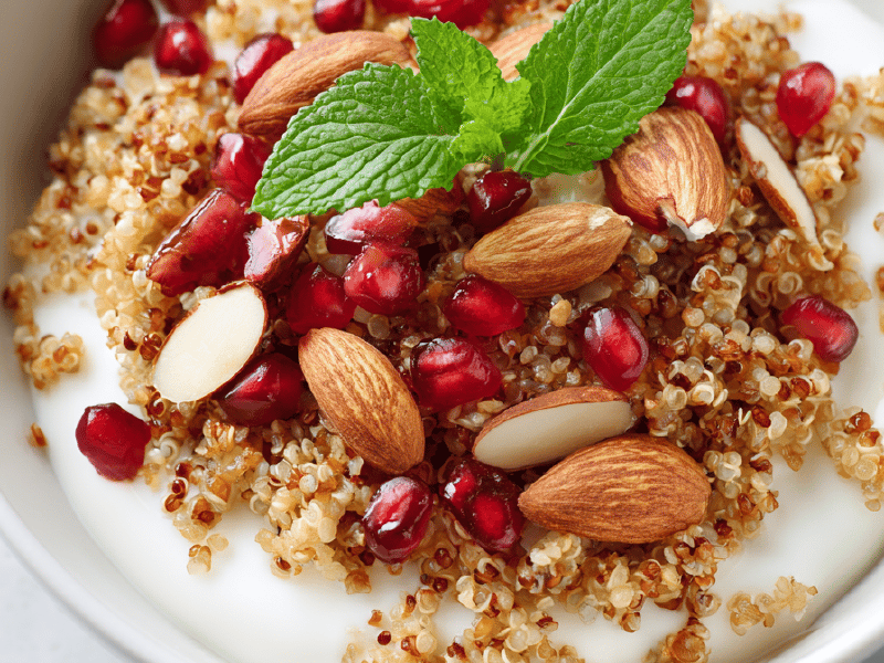 Bowl de Iogurte Grego com Quinoa Crocante