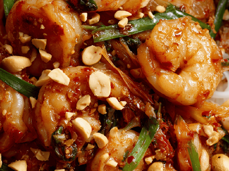 Camarão ao kimchi picante