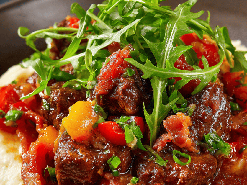 Carne Bovina Braisée com Pimentões e Tomatinhos