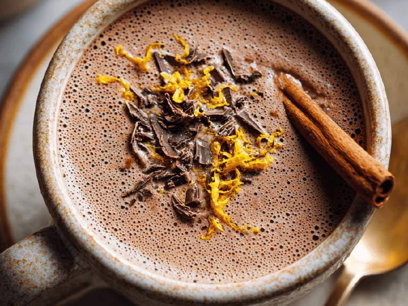 Chocolate quente com laranja e canela