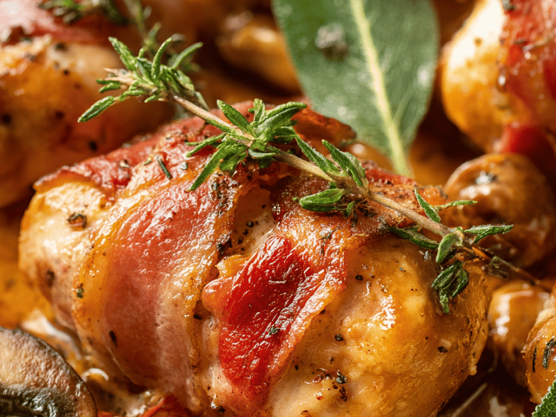 Coelho com Pancetta e Cogumelos