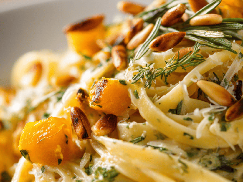 Fettuccine com abóbora e creme de ervas