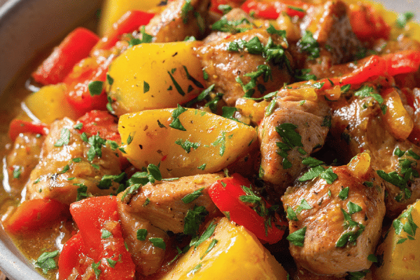 Guisado de Peru com Batata e Pimentão