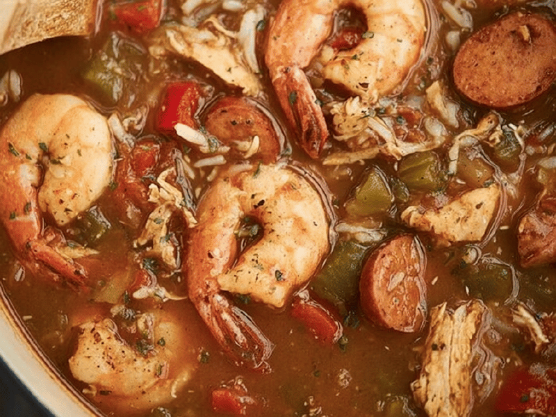 Gumbo de Frango e Linguiça com Camarão