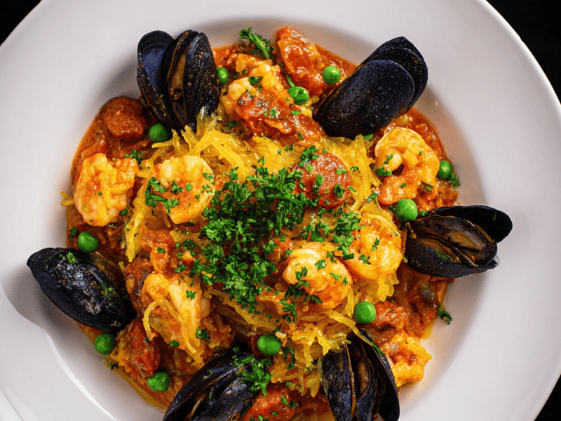Paella na abóbora espaguete