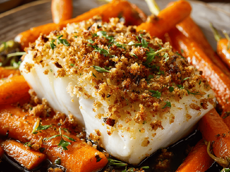 Peixe em crosta de pão de especiarias