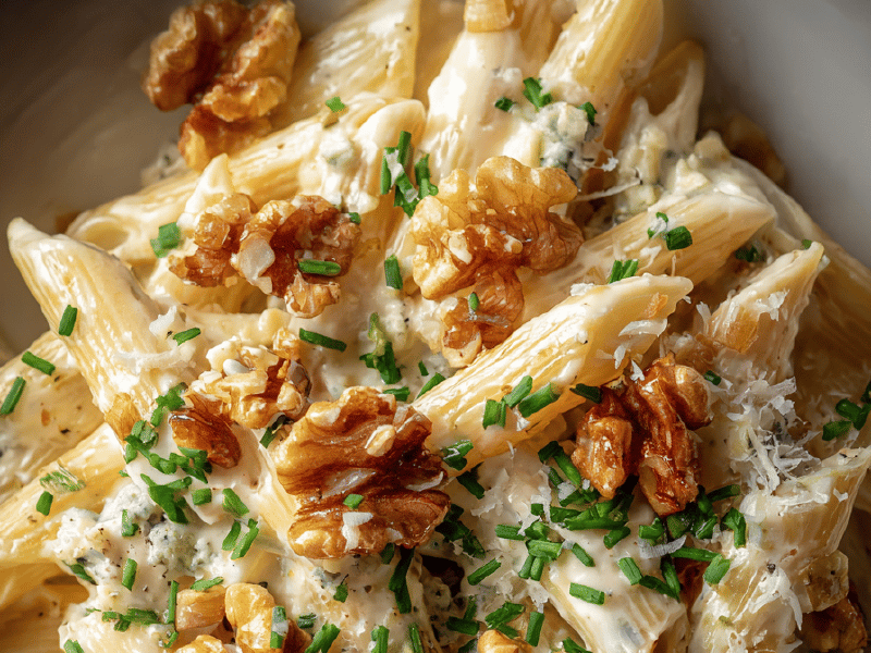 Penne com gorgonzola e nozes
