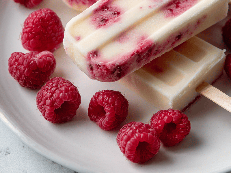 Picolés de Framboesa, Pêssego e Creme