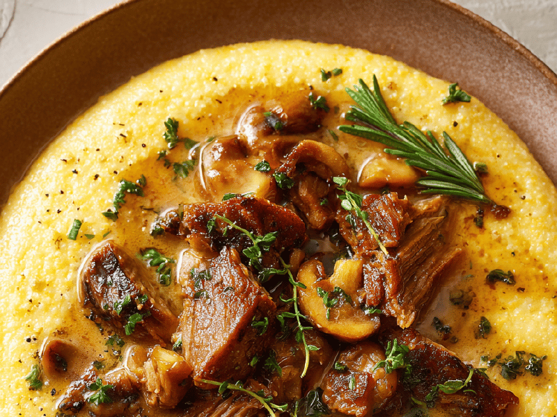 Polenta Rápida com Leite e Gorgonzola