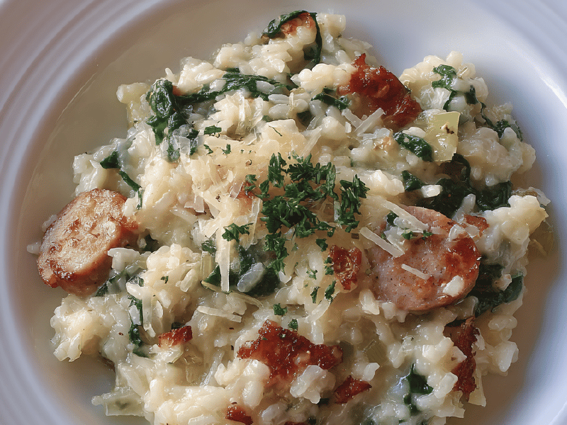 Risoto de Alho-Poró e Espinafre