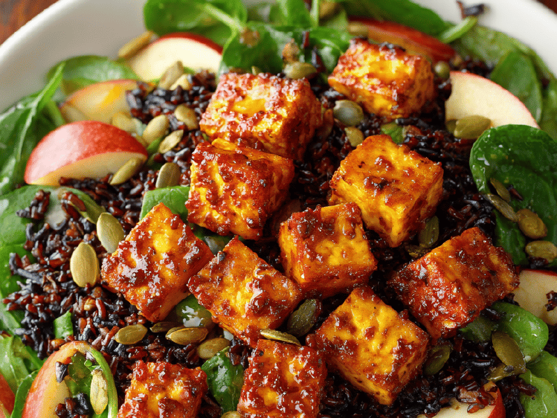 Salada de arroz negro e tofu