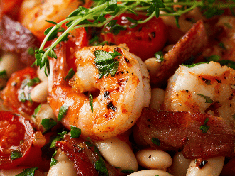 Salada de Feijão Branco e Camarão Grelhado