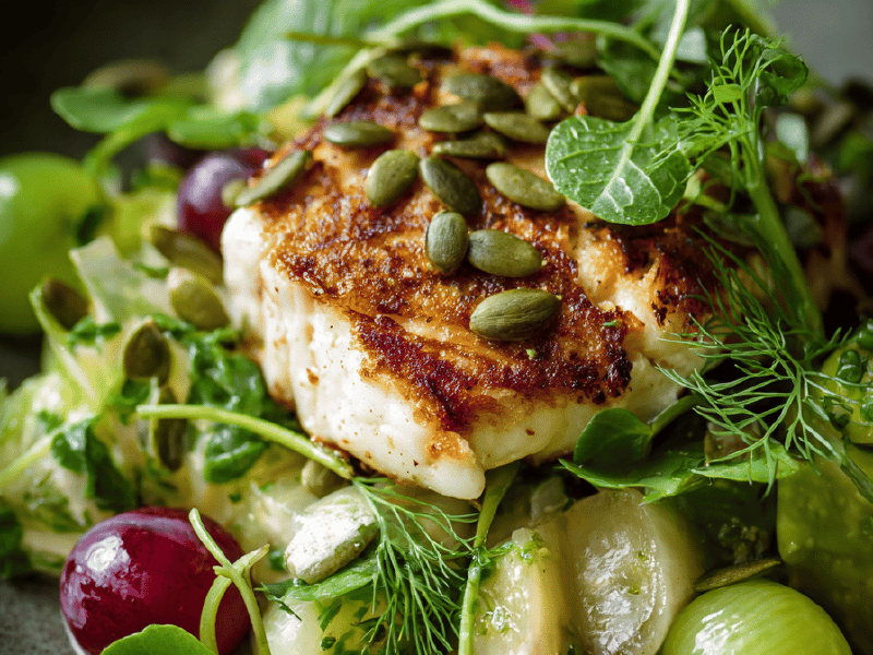Salada morna de peixe e erva-doce