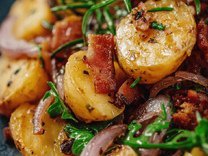 Salada rústica de batatas com bacon