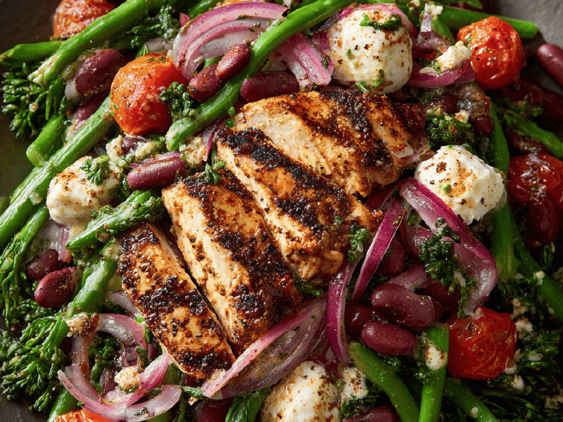 Salada rústica de feijão e frango