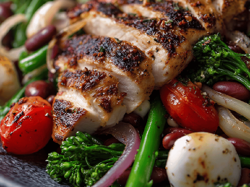 Salada rústica de feijão vermelho e frango