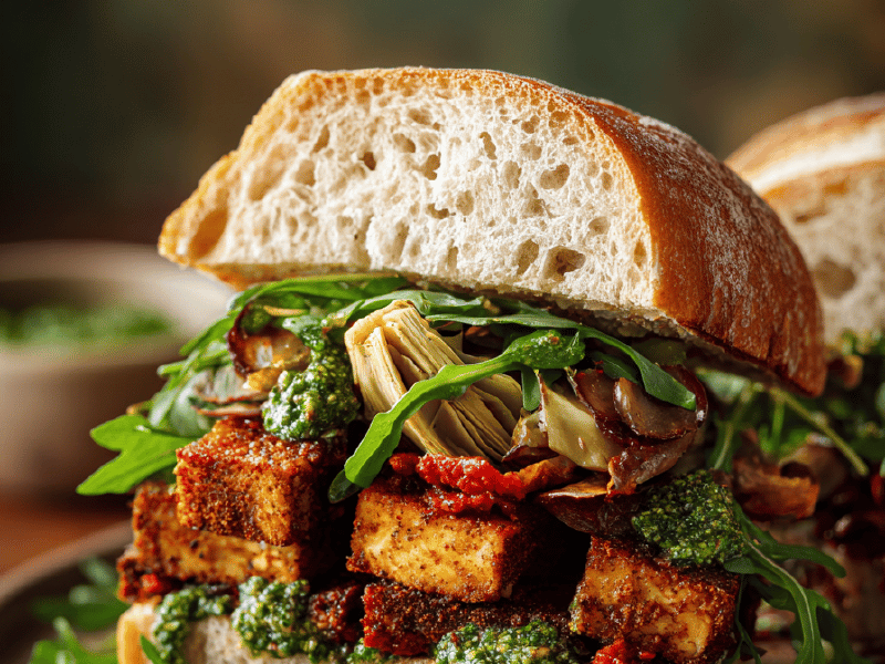 Sanduíche de tofu empanado na air fryer