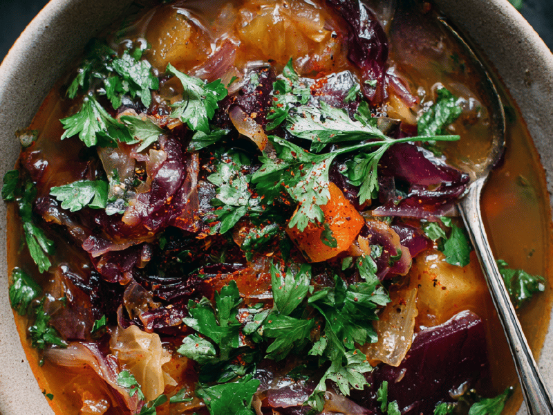 Sopa de repolho e beterraba