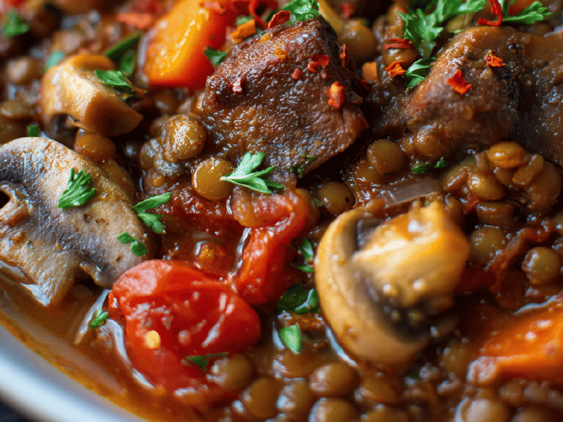 Sopa picante de lentilha e carne