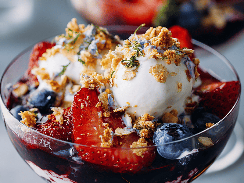 Sundae brunch com frutas vermelhas