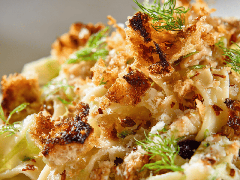 Tagliatelle com funcho e crocante