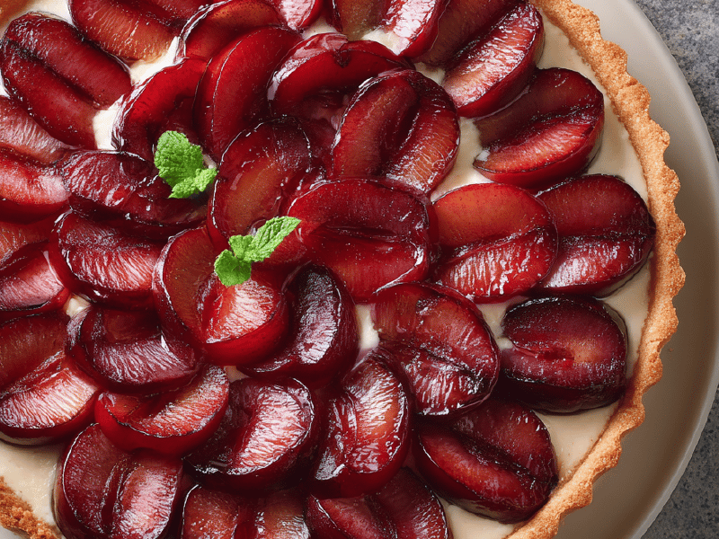 Tarte Flan de Canela e Ameixas