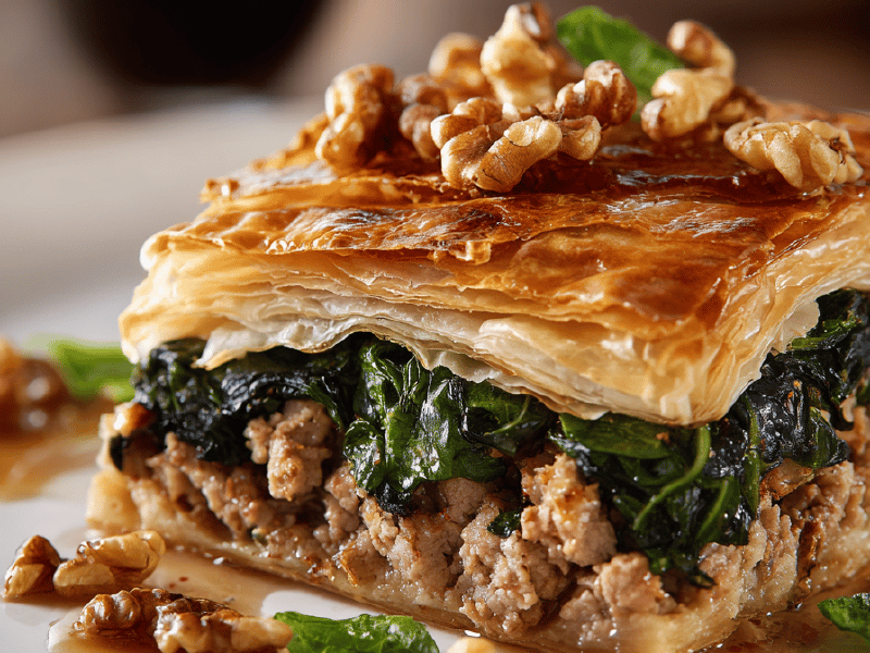 Torta Folhada de Carne e Castanhas